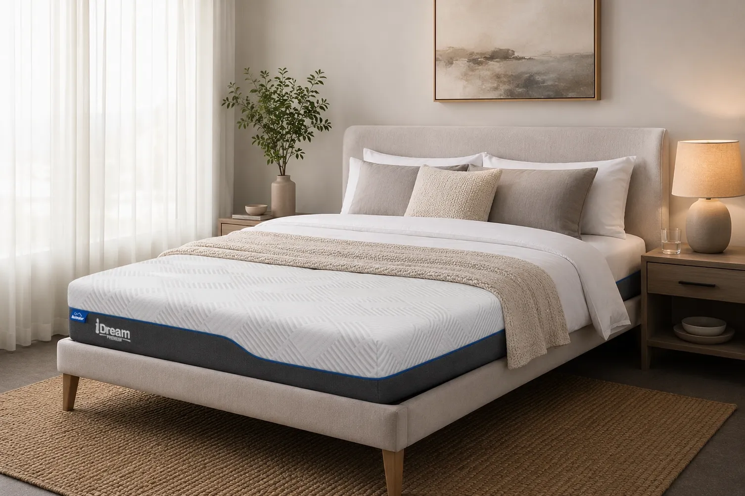 iDREAM PREMIUM mattress cross-section showing Aero Gel memory foam layers and bamboo fabric cover