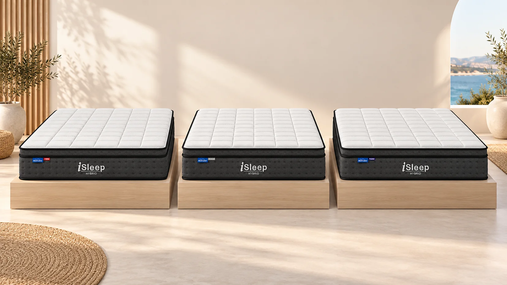 Conceptual image of two adults testing the iSleep Hybrid Medium in different sleep positions of the best hybrid mattress Australia