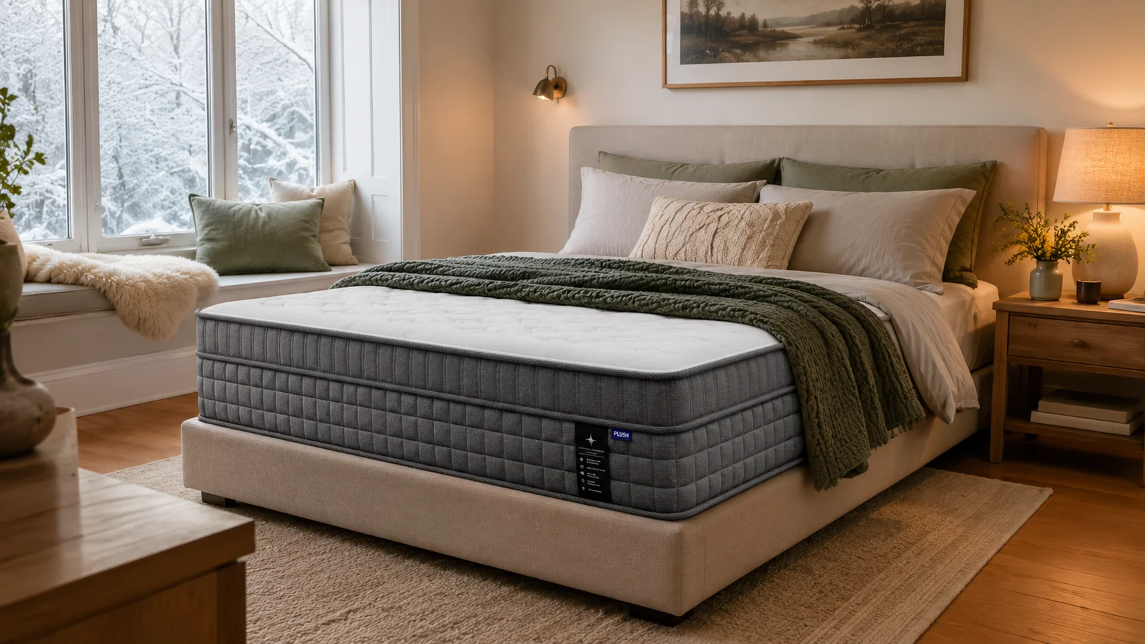 Couple evaluating the Nature's Gift Plush mattress together