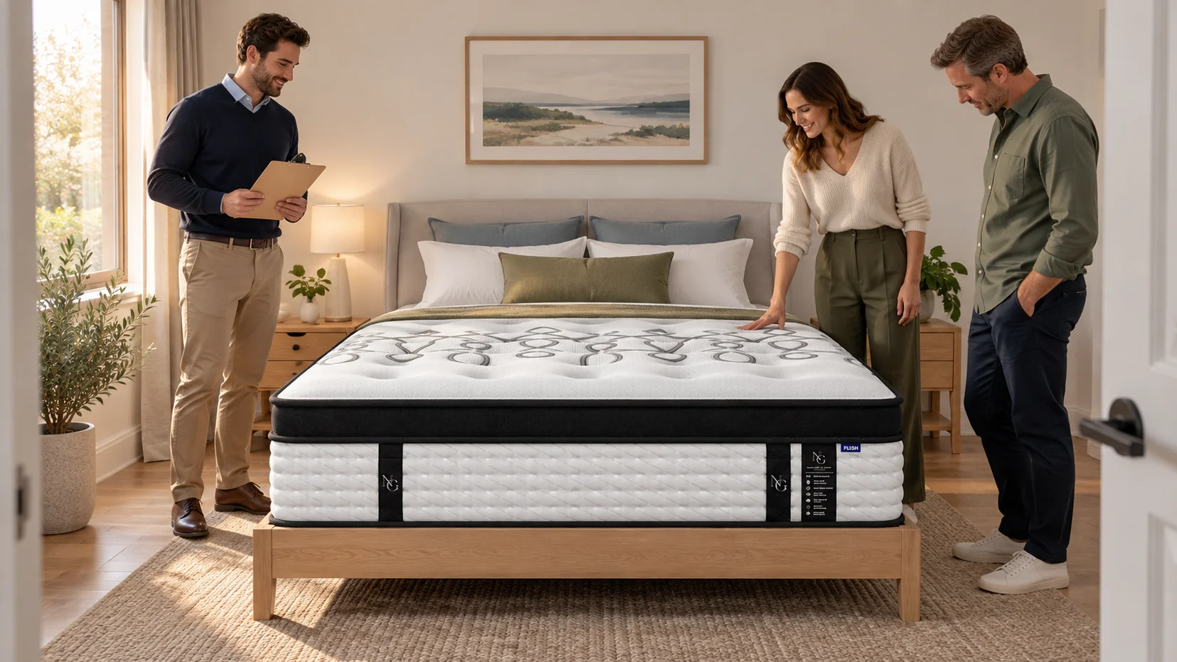 Side sleeper resting on Natural Comfort Plush in a neutral bedroom